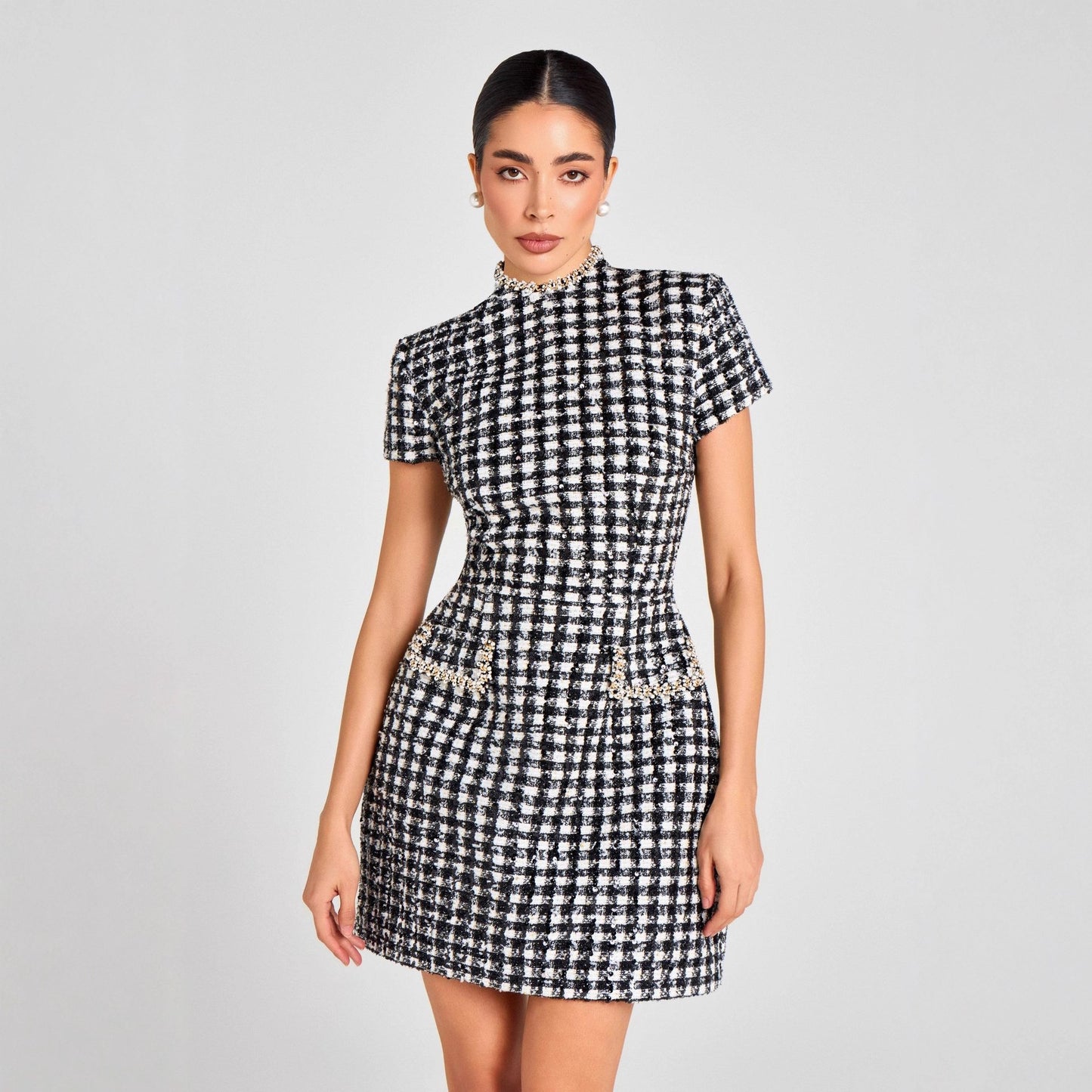 Elegant Slim-fit Womens Crew-neck Dress
