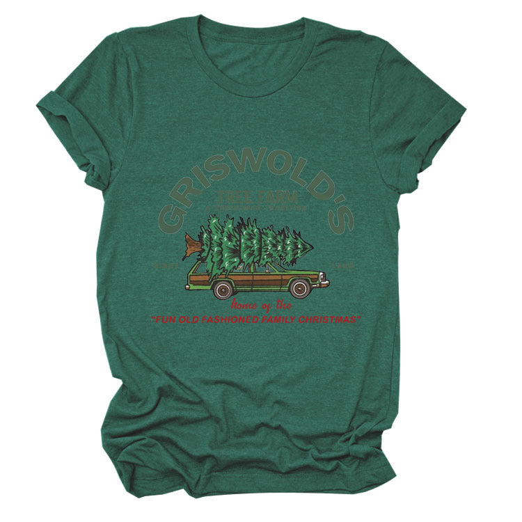 Christmas Tree Letters Fashion Short-sleeved Christmas Round Neck Women's T-shirt