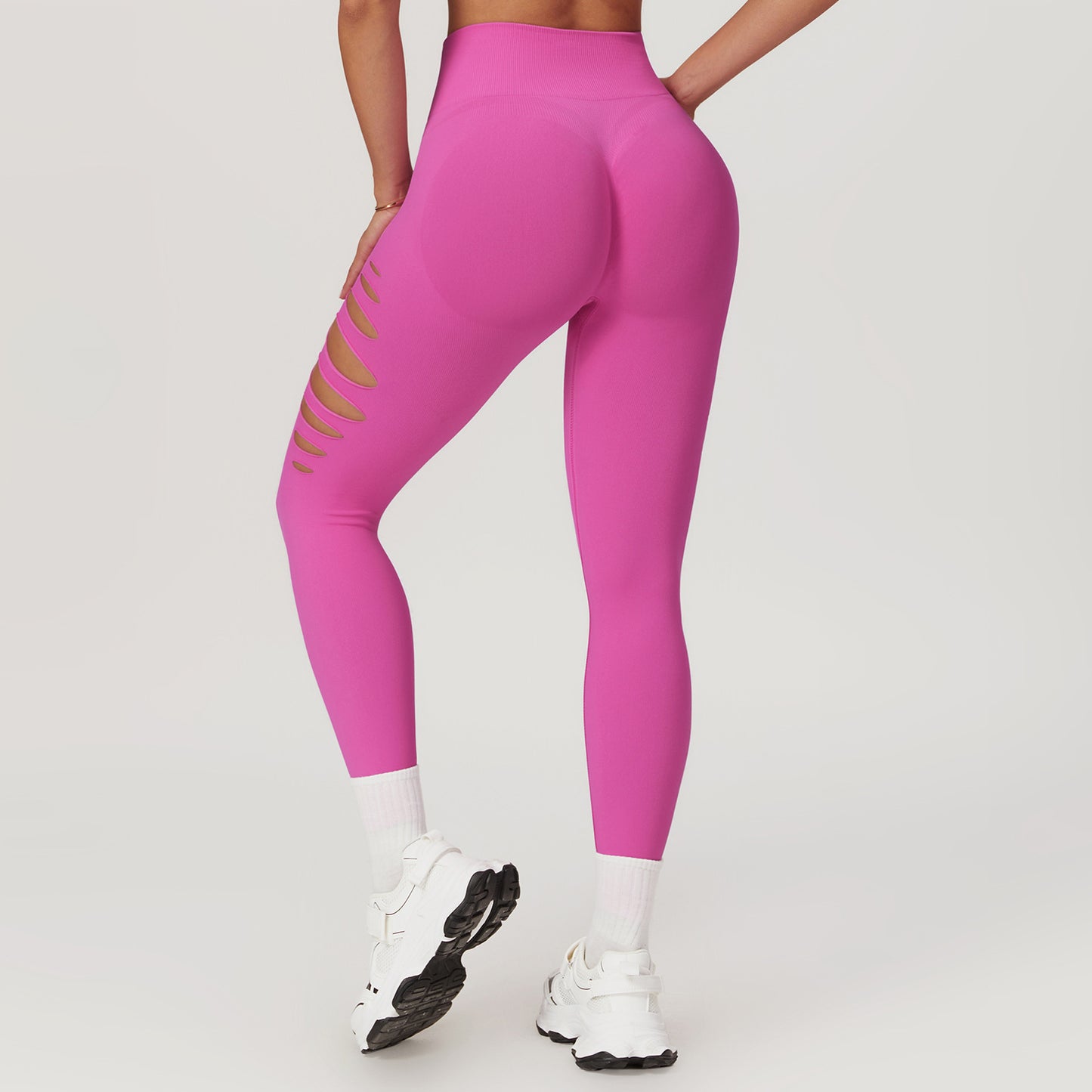 Europæiske og amerikanske hule sømløse skinny yogabukser med ferskenhofte og høj talje til fitness