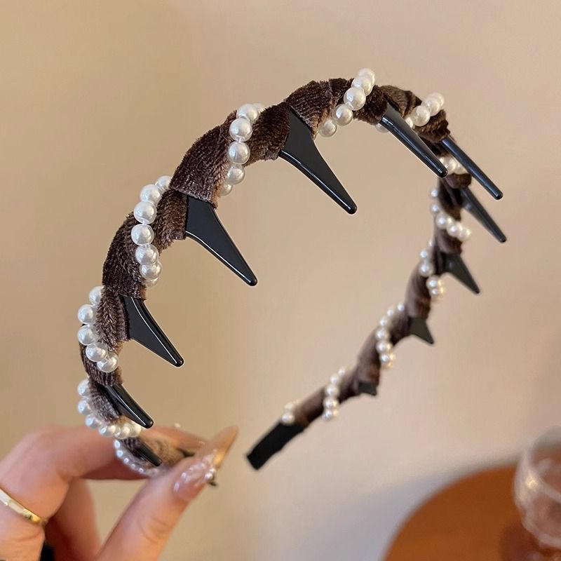 Velvet Rhinestone High Skull Top Wave Headband Female