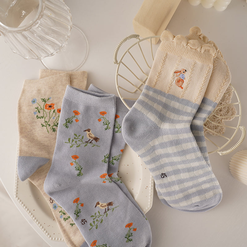 Of Spring Socks Women's Mid-tube Socks Japanese 3 Pairs