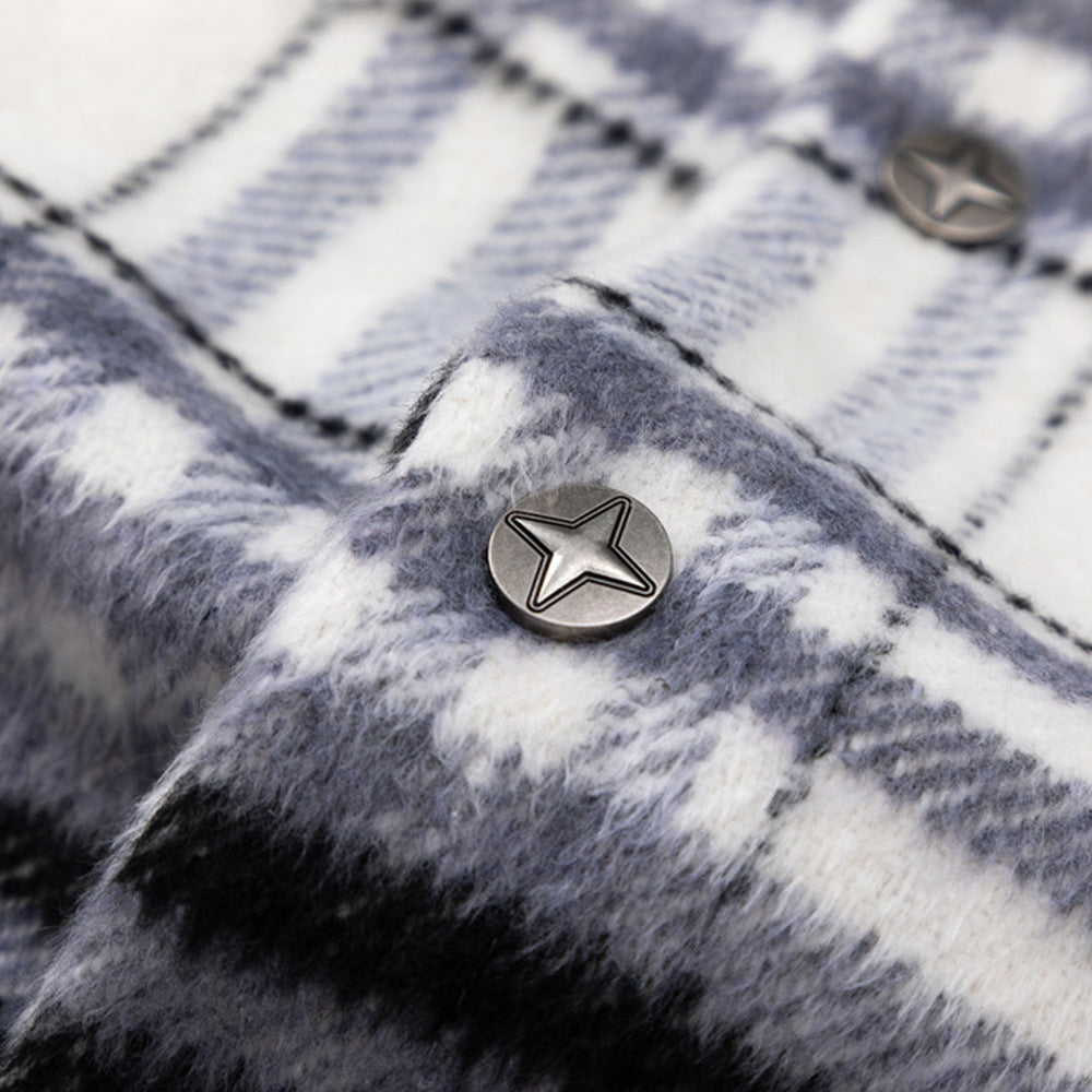Autumn And Winter Padded Plaid Shirt Coat For Men