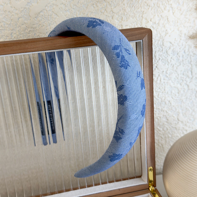 Blue Color Plaid Bow Sponge Headband