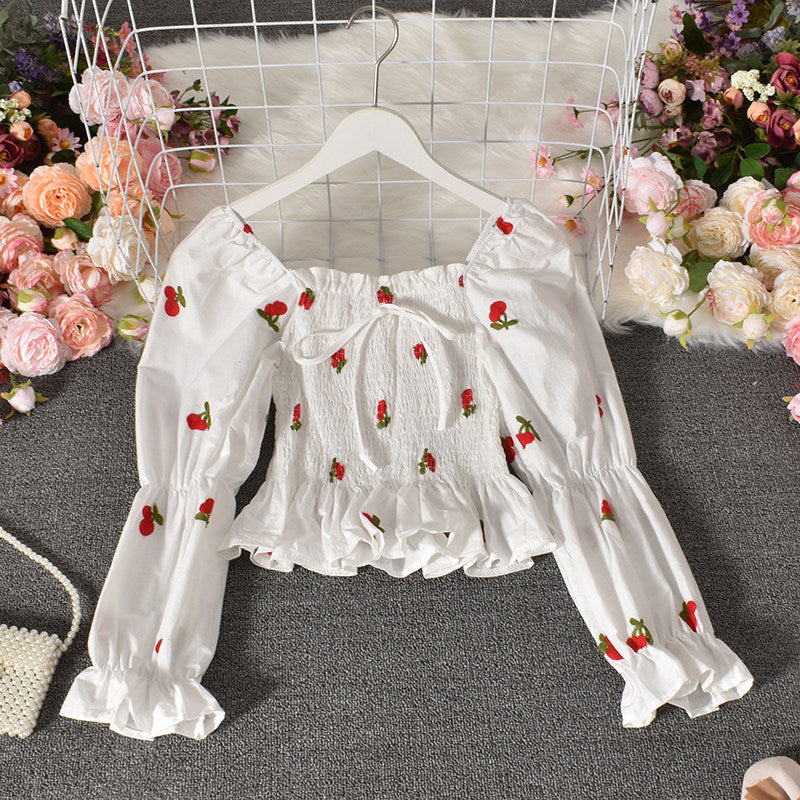Fashion Age-reducing Embroidery Fruit Flowers Small Skirt Top