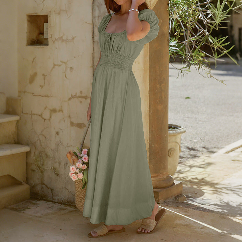 New Fashionable Square-neck Puffed-sleeve Dress