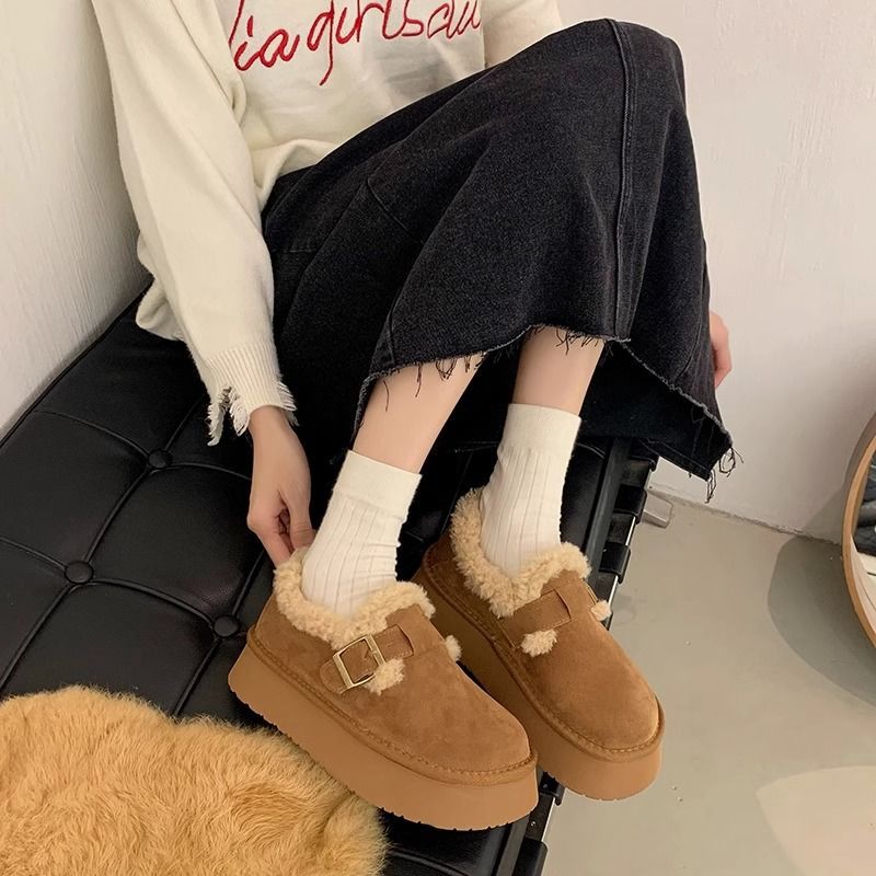 Fleece-lined Thick Plush Warm Round Toe Cotton Shoes