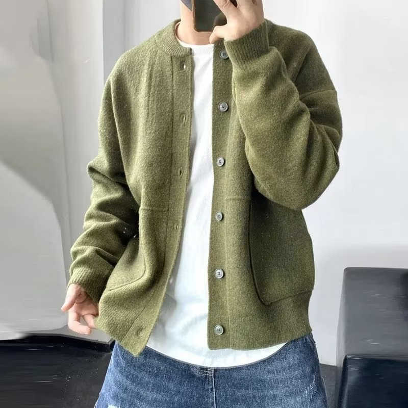 Japanese Wool Cardigan Men's Spring And Autumn Hong Kong Style Sweater