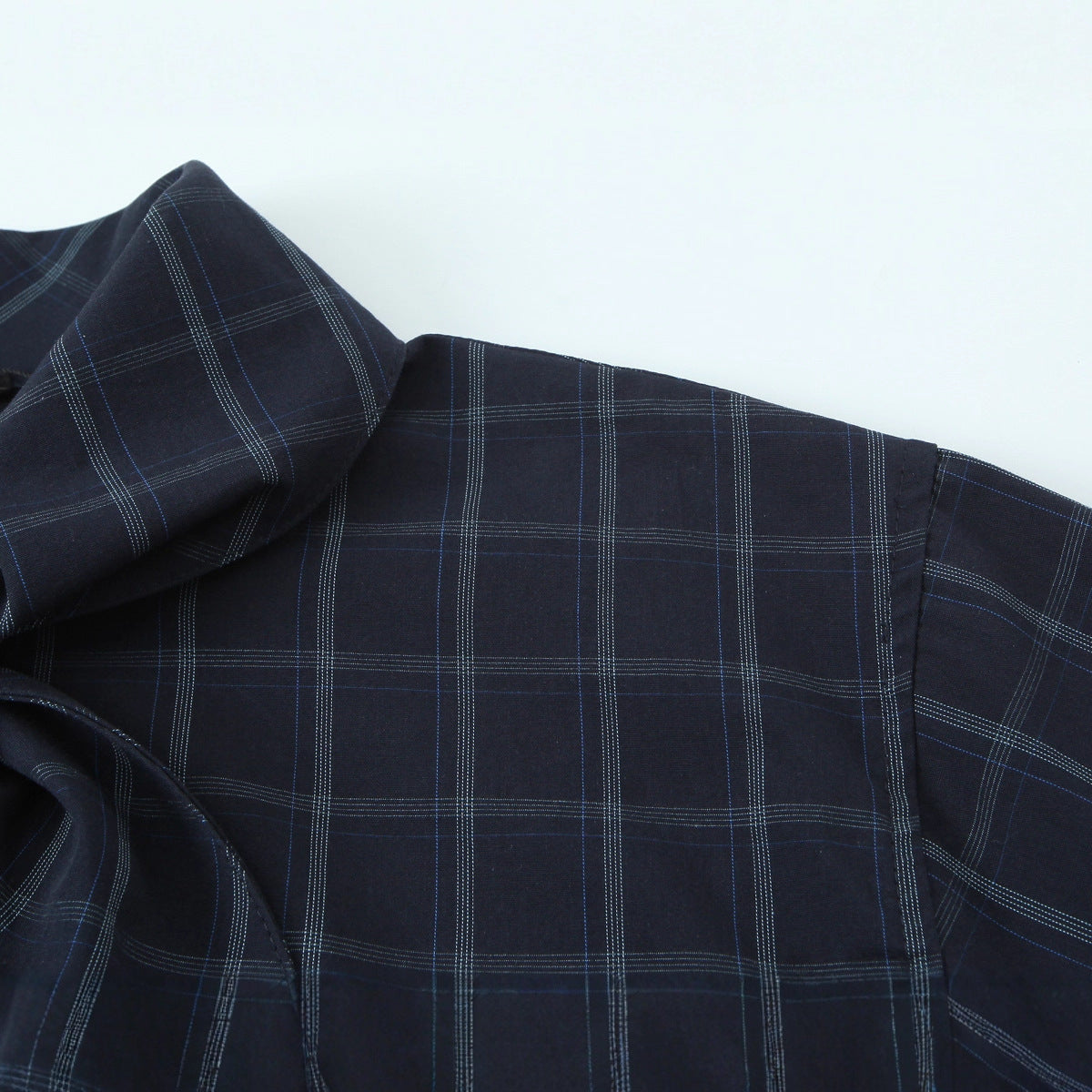 Womens Plaid Poplin Shirt With Scarf-Like Necktie