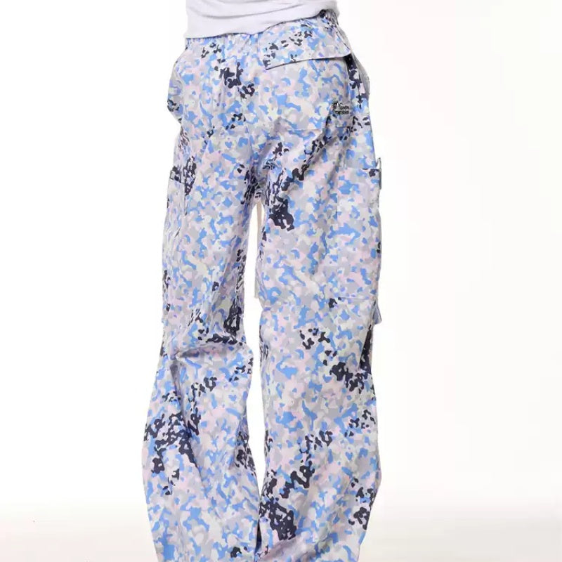 Retro Camouflage Cargo Bukser Sommer Løse Lige Brede Ben