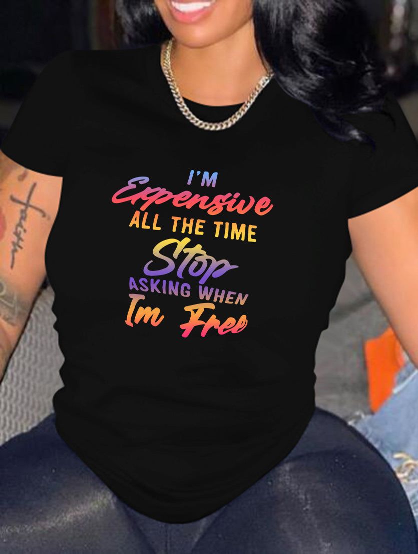 Dameprintet Mode T-shirt med Korte Ærmer