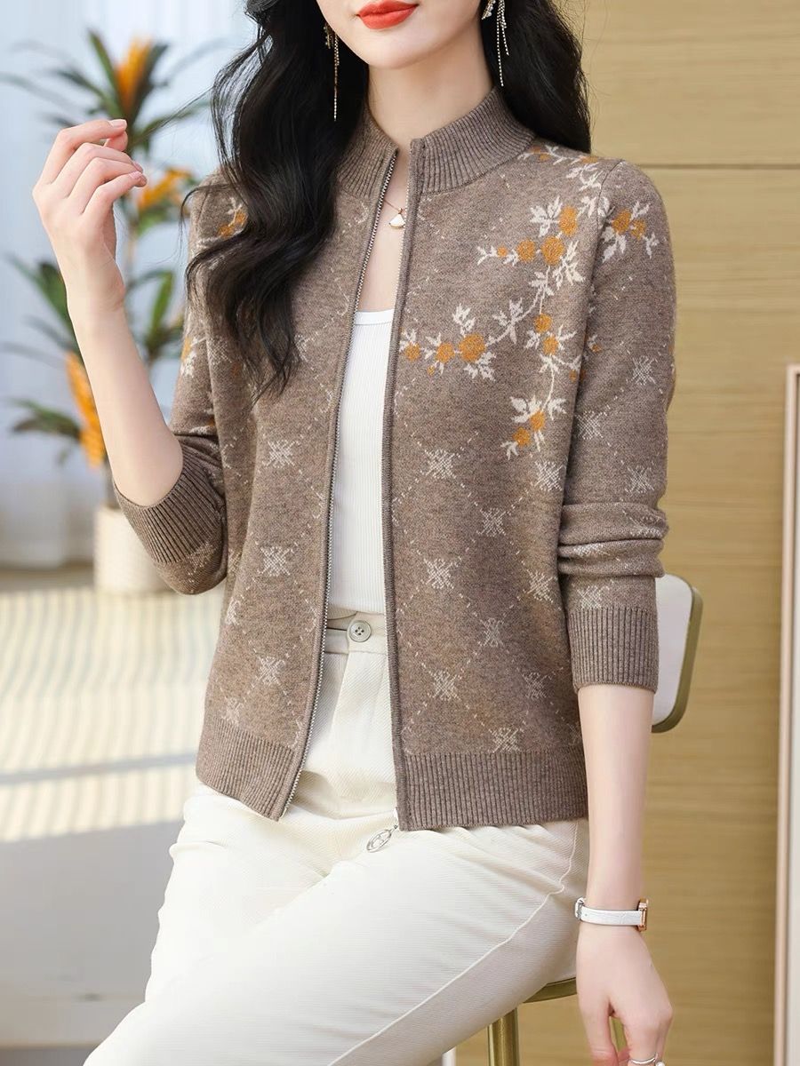 Stylish Jacquard Knit Cardigan For Fall And Winter