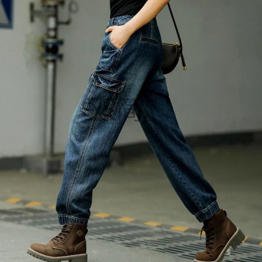 High Waist Work Clothes Jeans Women's Loose