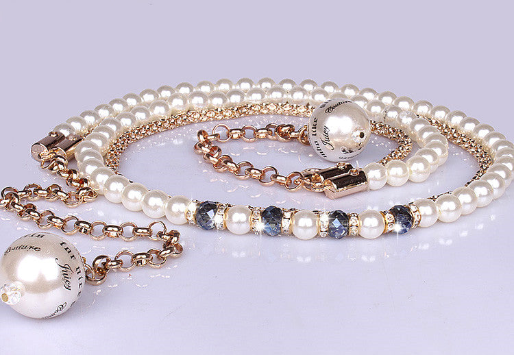 Pearl Waist Chain Fashion All-match Thin Belt With Rhinestone Decoration