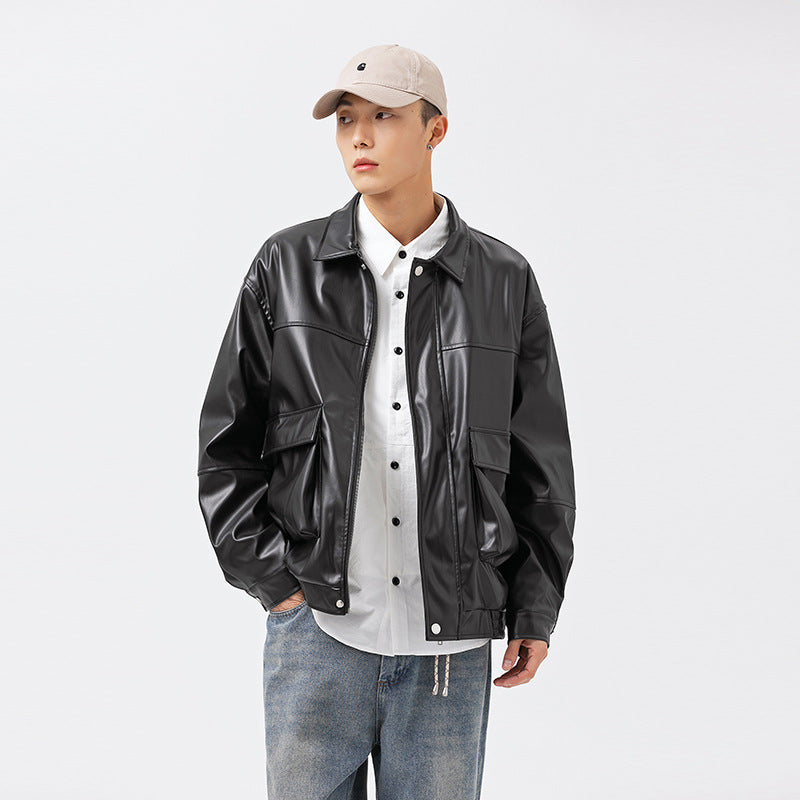 Workwear Men's Loose Pu Stand Collar Jacket
