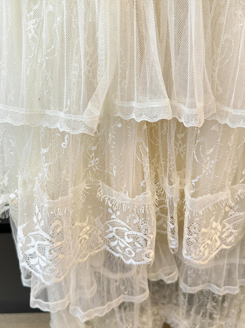 Lace Stitching Net Yarn Cake Skirt High Waist Mid-length A- Line Skirt