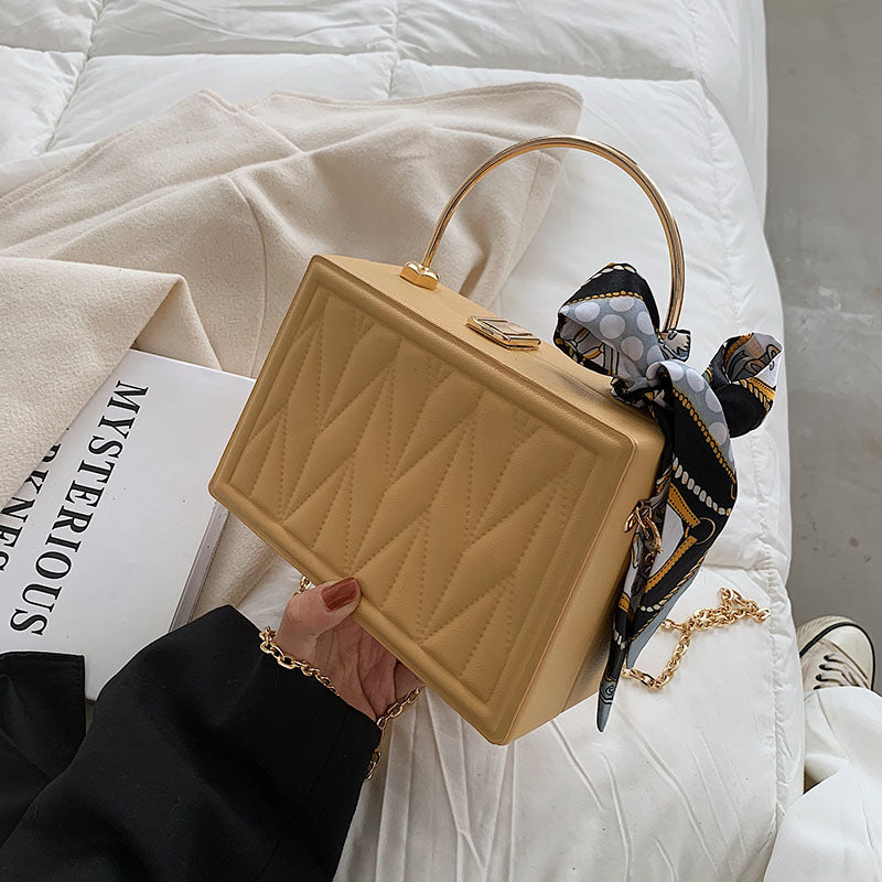 Female Silk Scarf Fold Small Square Texture Foreign Style Chain Portable Box Bag