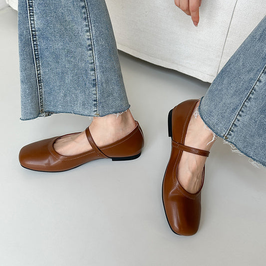 Mary Jane Shoes Retro Flat Bottom Sheepskin Simple