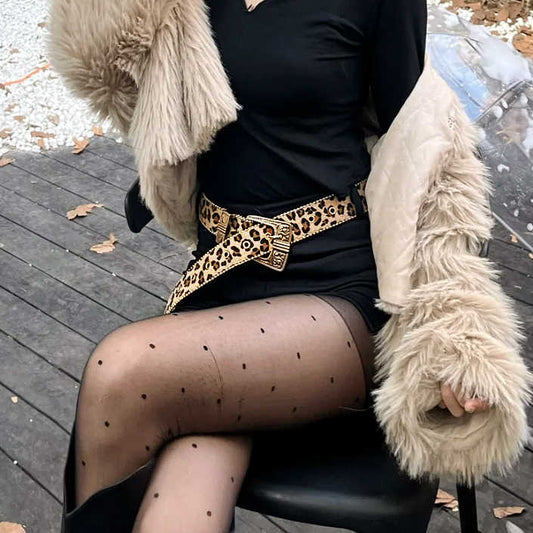 Amerikansk Retro Leopardprint Metal Graveret Design Bælte