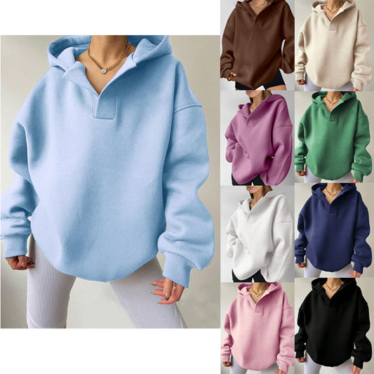 Ensfarvede hoodies til kvinder, langærmet hættetrøje, ensfarvet løs sweater
