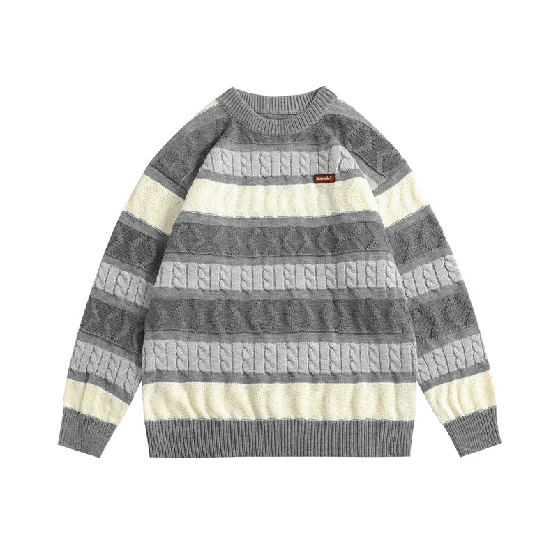 Japanese-style Retro Jacquard Contrast Color Striped Sweater