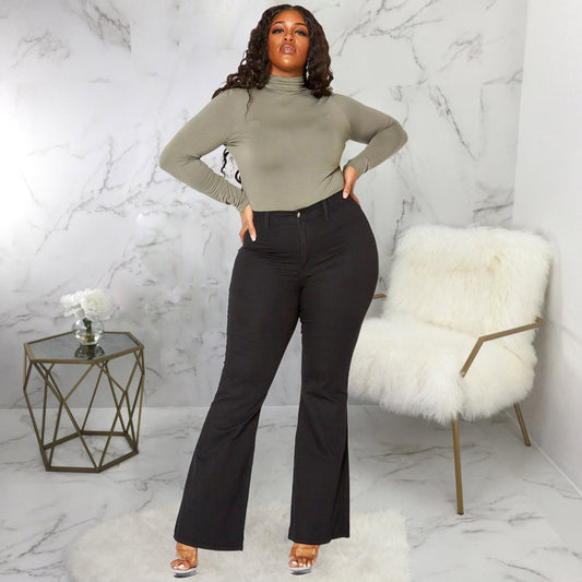 Women's Fashion Slim Fit Wide Leg Plus Size Flare Jeans