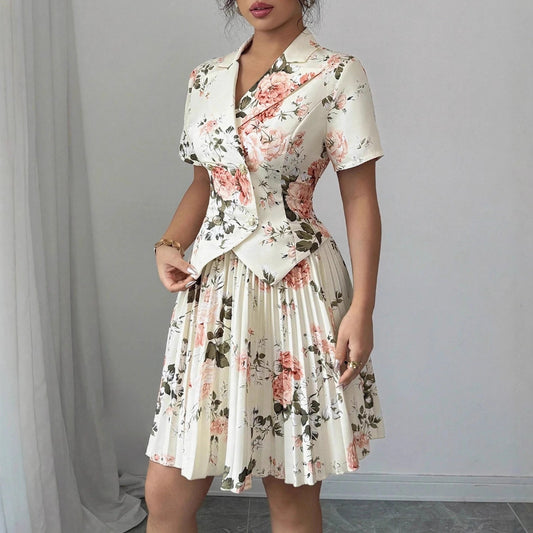 New Springautumn Womens Fashion Versatile Set Elegant Floral-print Casual Two-piece Outfit
