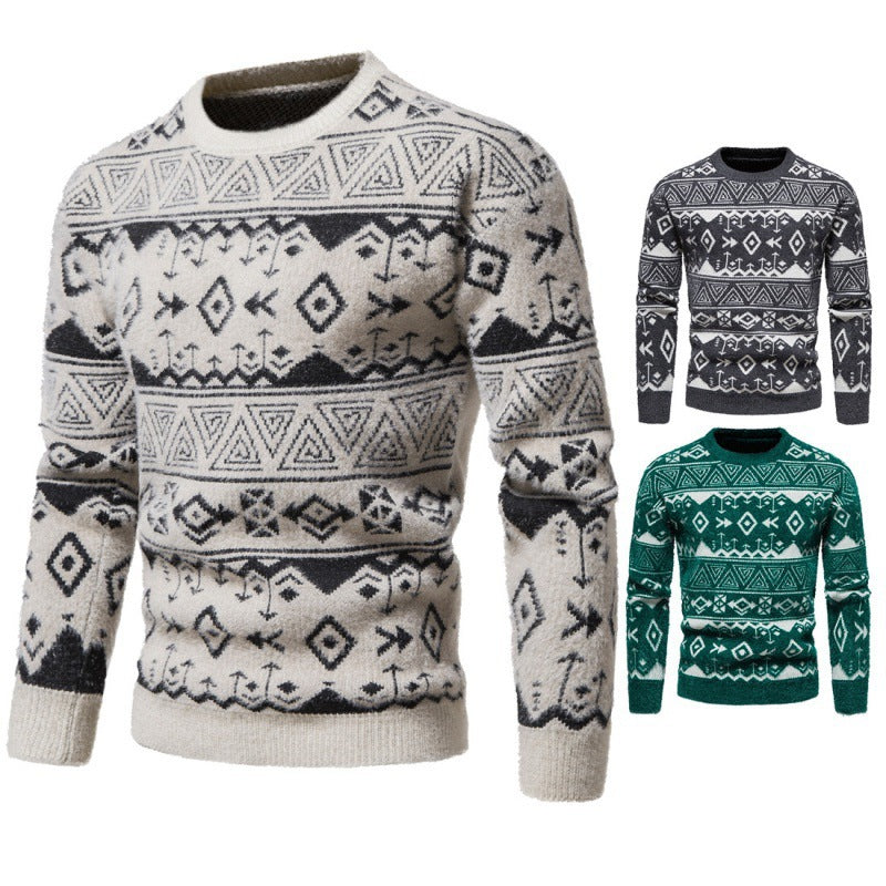 New Men's Slim Long Sleeved Sweater Round Neck Pullover