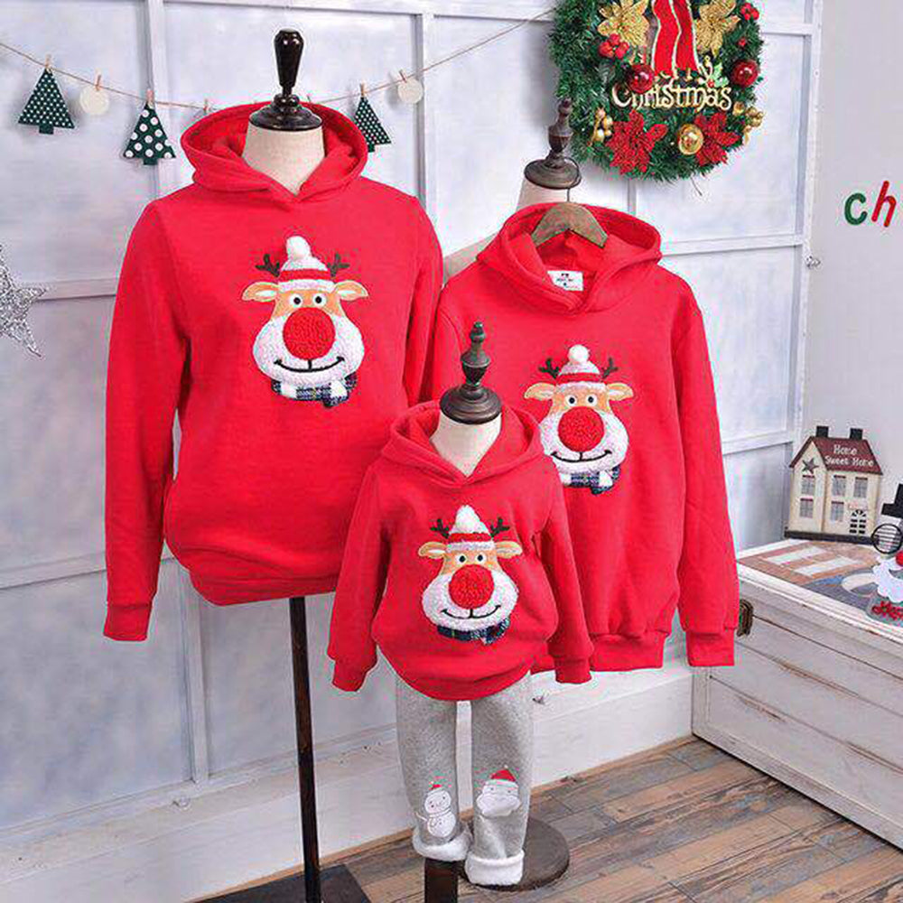 Patch Flocked Fawn Red Cotton Fleece Sweatshirt