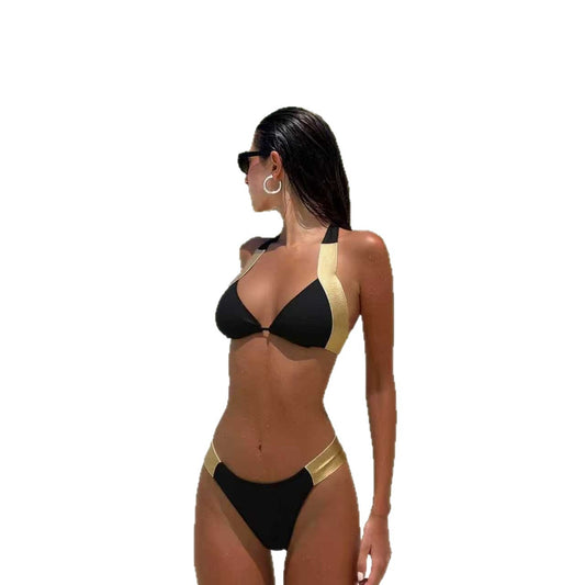 Contrast Color Wide Strap Two Piece Bikini