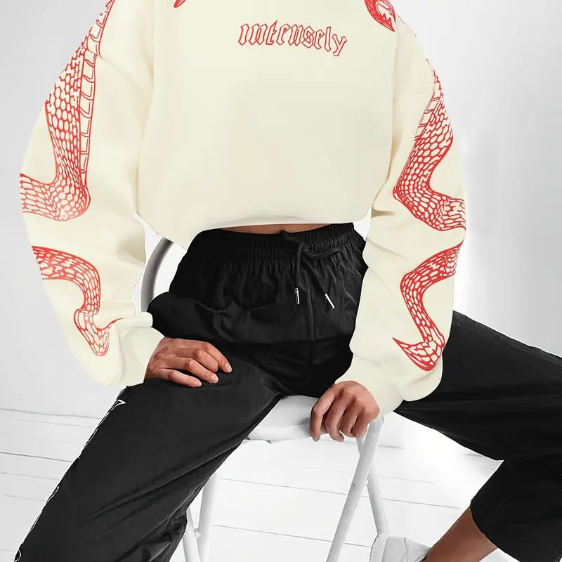 Kvinder Trykt Hættetrøje Løstsiddende Vintage Sweatshirt Top