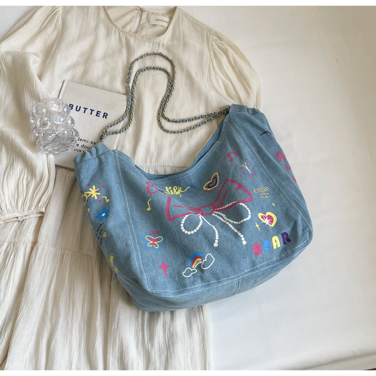 Women's Niche Graffiti Denim Canvas Casual Large Capacity Single Shoulder Bag