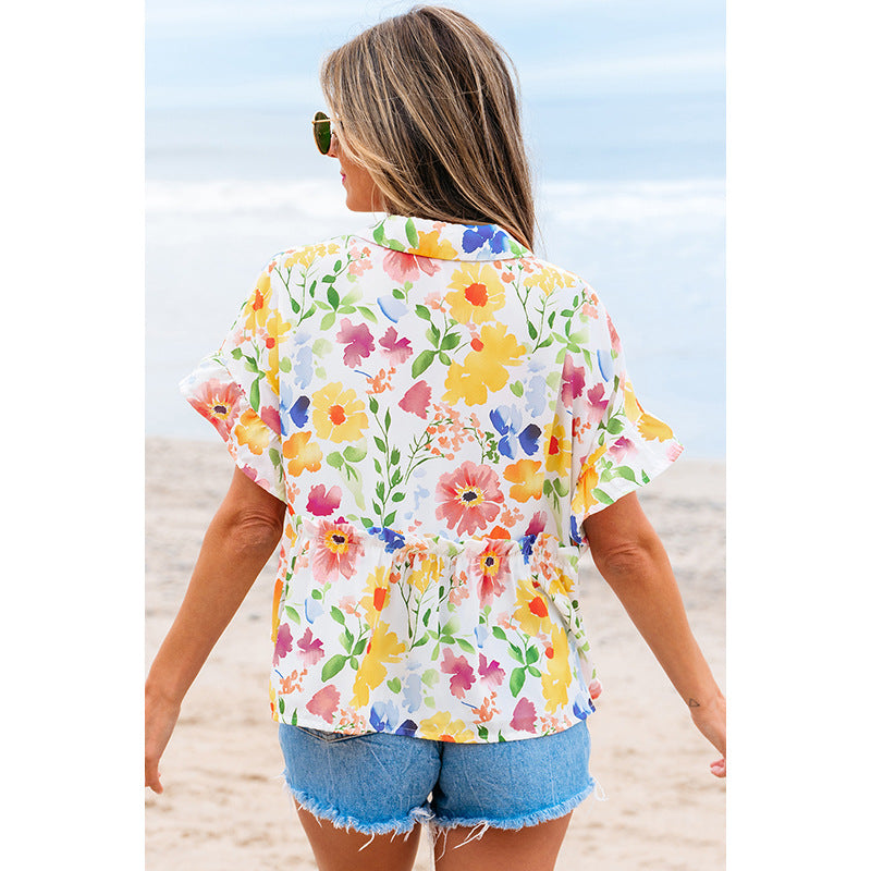 European And American Fashion Floral Printed V-neck Pullover