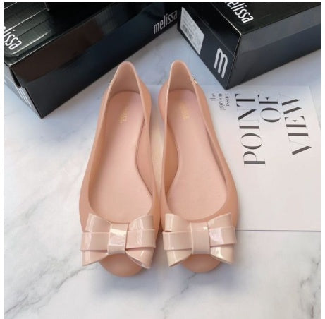 Colorblock Flat Shoes With Shallow Bow