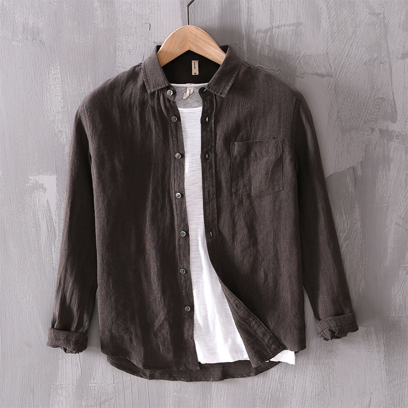 Cotton And Linen Men's Long-sleeved Casual Shirt