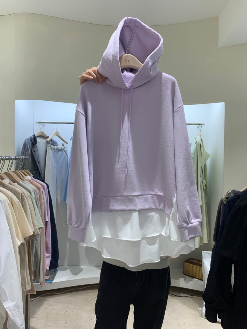 Stitching Fake Two Pieces Hooded Casual