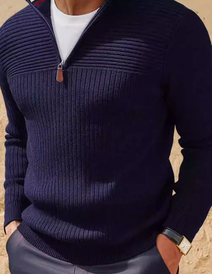 Halvlynlås Sweater med Ståkrave til Mænd
