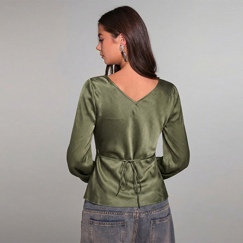 New Slim-fit Womens V-neck Pullover Shirt