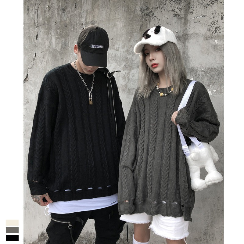 Men's And Women's Simple Twisted Fried Dough Twist Round Neck Solid Sweater