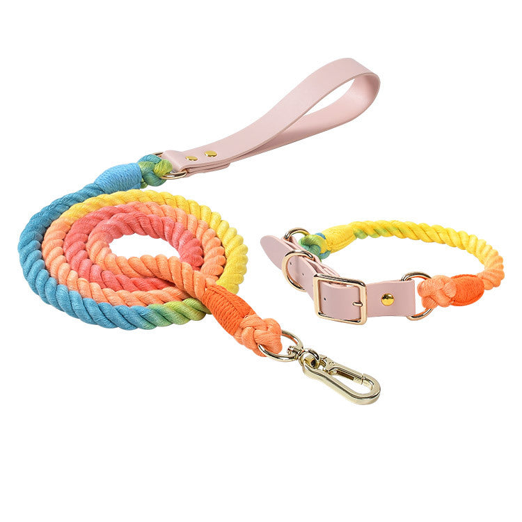 Rainbow Traction Rope Collar Adjustable Medium And Large Dog Outing Chain
