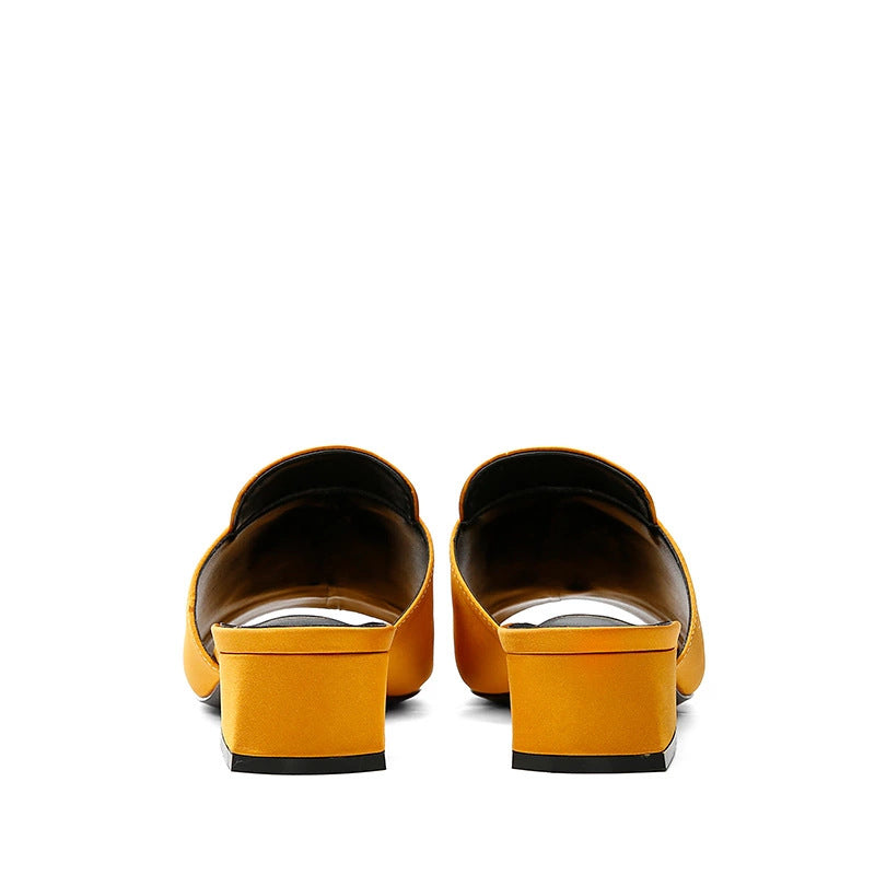 Women Sexy Open-toed Rhinestone Square Buckle Thick Heel Fashion Slippers