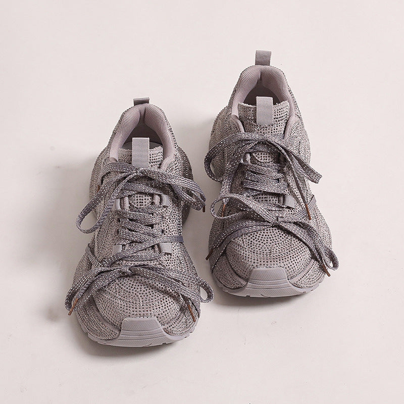 Platform Dad Sneakers til Kvinder Nye Åndbare Rhinestone Fuld Diamantrem