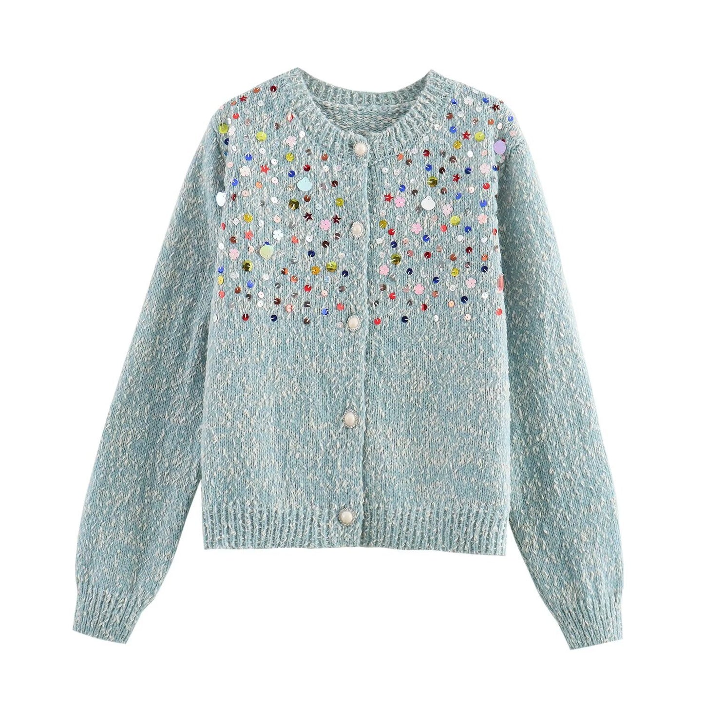 Fashion Girl Color Sequined Knitted Sweater Cardigan Coat
