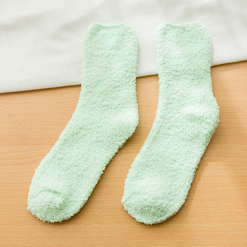 Women's Coral Cashmere Socks Solidcolor Mid-calf Length Terry