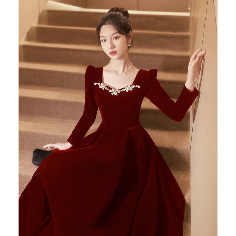 High-end High-end French Style Winter Long Sleeve Evening Dress For Women