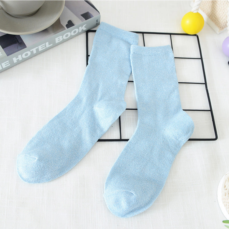 Women's Solid Color Thin Breathable Japanese Lurex Socks