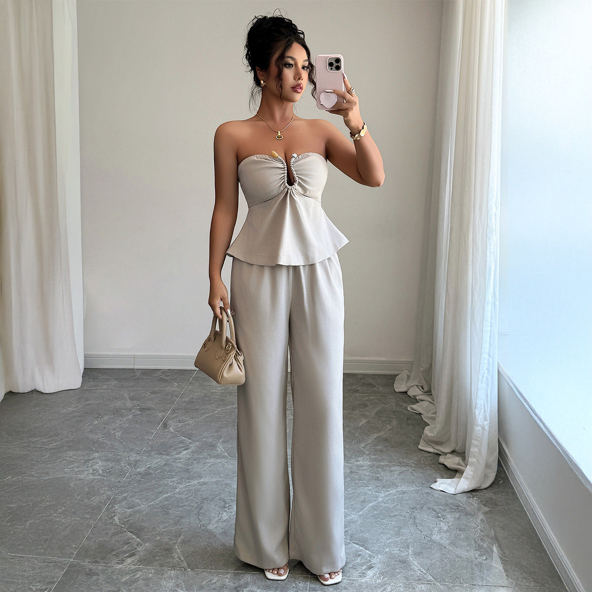 Elegant And Minimalist Design Strapless Straight-leg Pantsuit Women's Clothing