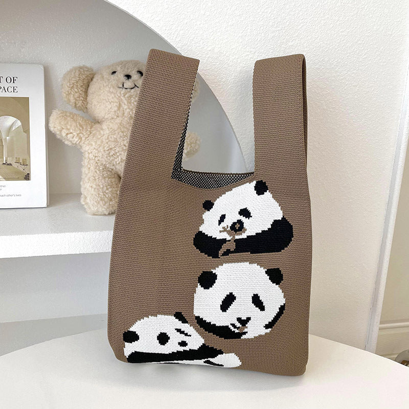 Vesttaske Strikket Sød Panda Skuldertaske