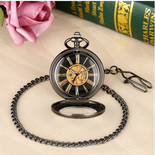 Flip Cover Transparent Carved Magnifying Glass Automatic Engraving Mechanical Pocket Watch