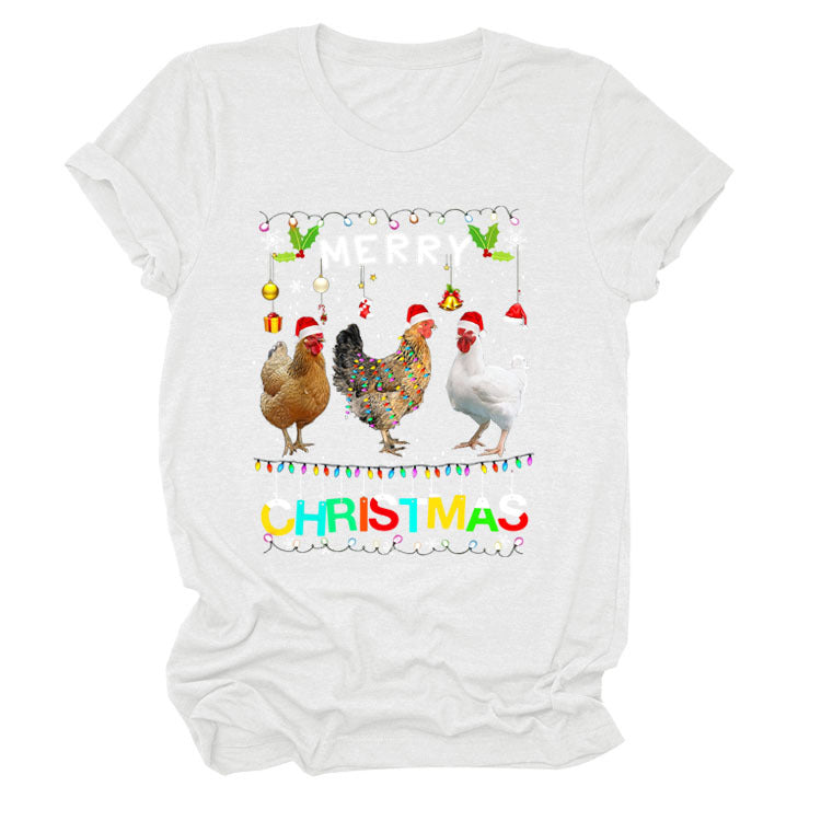 Europe And The United States Christmas Printed Casual Ladies Short-sleeved T-shirt