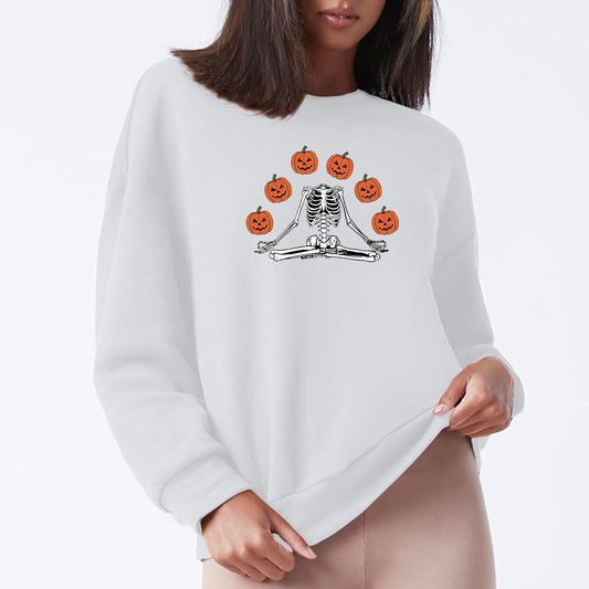 Kvinders Wansheng græskar kranie printet sweatshirt med rund hals